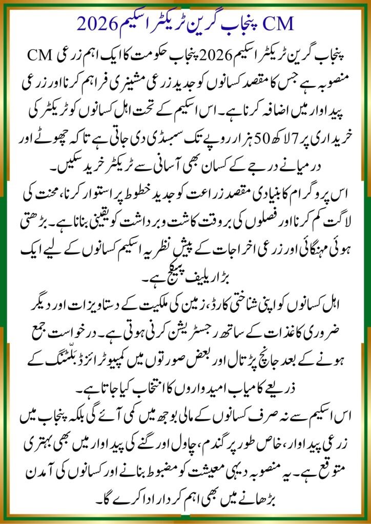 CM Punjab Green Tractor Scheme 