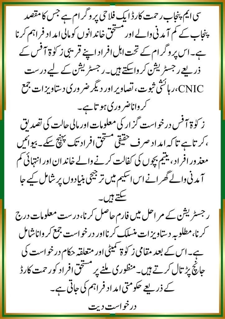 CM Punjab Rahmat Card